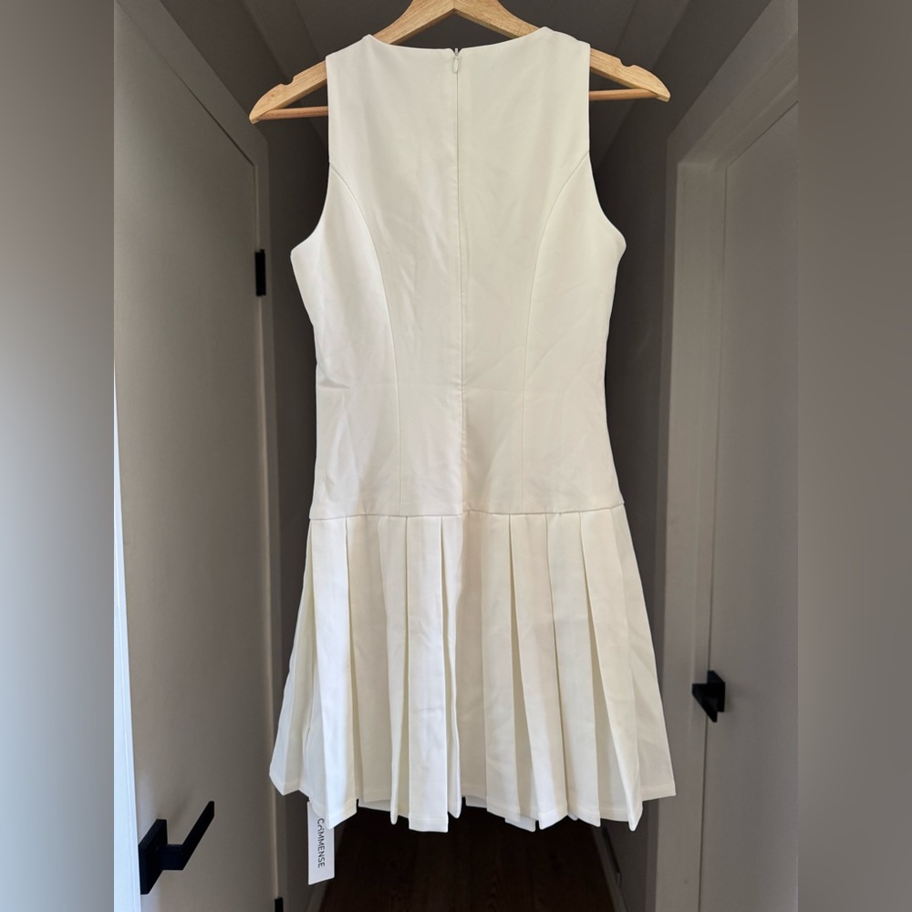 NWT | Commense | Metal-Button Pleated Tank Dress in White | Sz XS - Picture 6 of 9